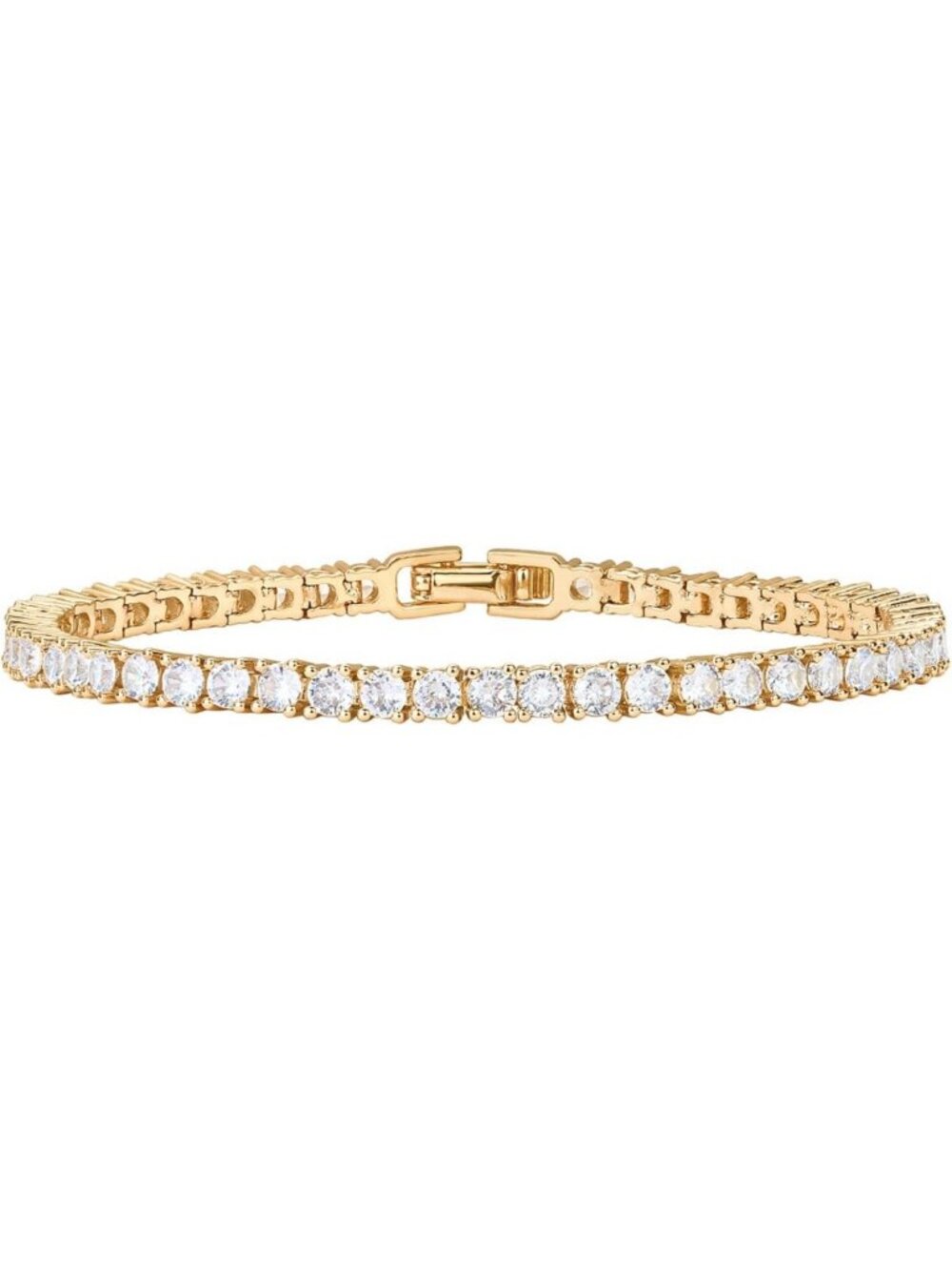 14K Gold Plated 3mm Cubic Zirconia Tennis Bracelet | Elegant Gold Jewelry for